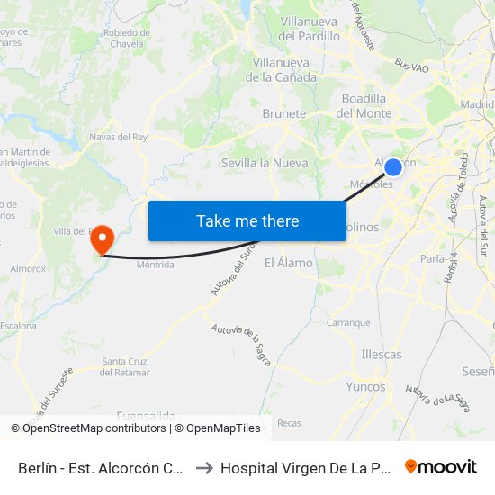 Berlín - Est. Alcorcón Central to Hospital Virgen De La Poveda map