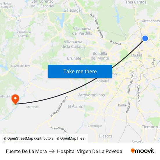 Fuente De La Mora to Hospital Virgen De La Poveda map