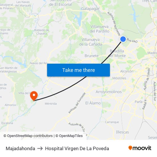 Majadahonda to Hospital Virgen De La Poveda map