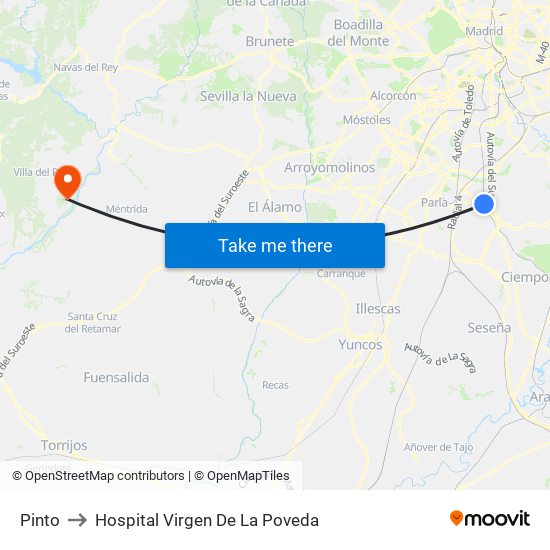 Pinto to Hospital Virgen De La Poveda map