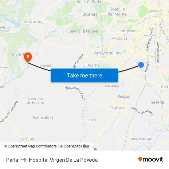 Parla to Hospital Virgen De La Poveda map