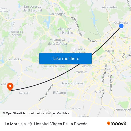 La Moraleja to Hospital Virgen De La Poveda map