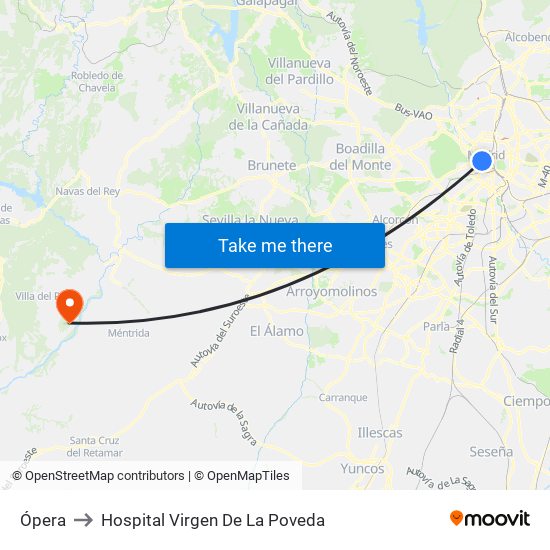 Ópera to Hospital Virgen De La Poveda map