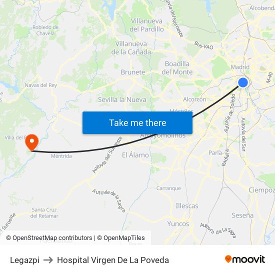 Legazpi to Hospital Virgen De La Poveda map