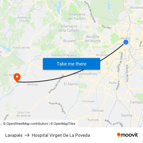 Lavapiés to Hospital Virgen De La Poveda map