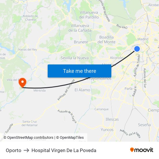 Oporto to Hospital Virgen De La Poveda map