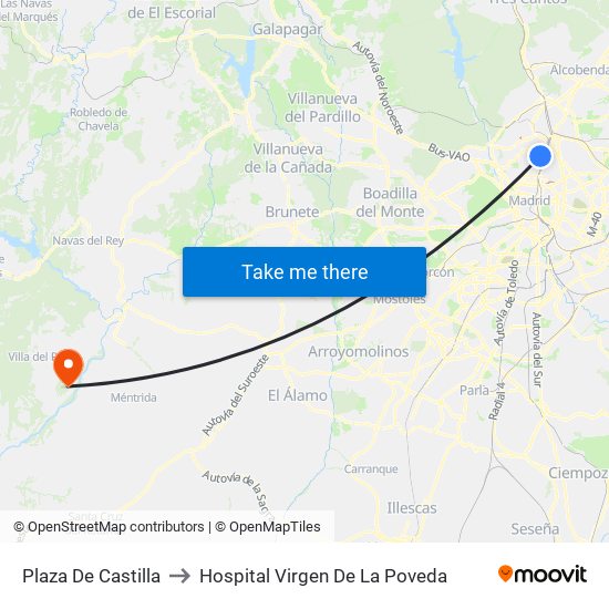 Plaza De Castilla to Hospital Virgen De La Poveda map