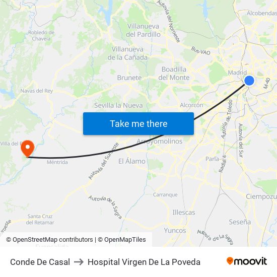 Conde De Casal to Hospital Virgen De La Poveda map