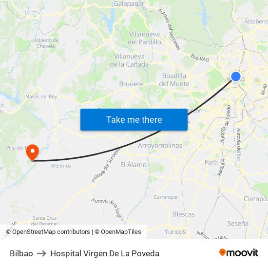 Bilbao to Hospital Virgen De La Poveda map