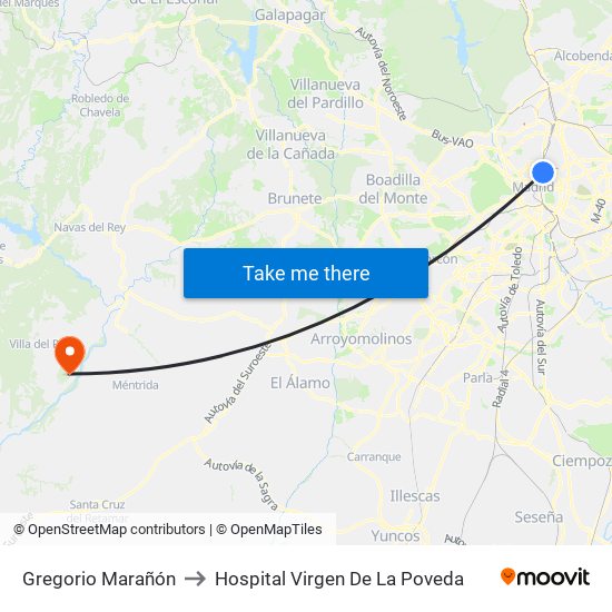 Gregorio Marañón to Hospital Virgen De La Poveda map