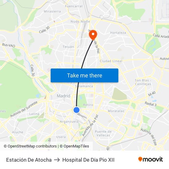 Estación De Atocha to Hospital De Día Pio XII map
