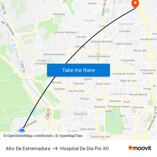 Alto De Extremadura to Hospital De Día Pio XII map