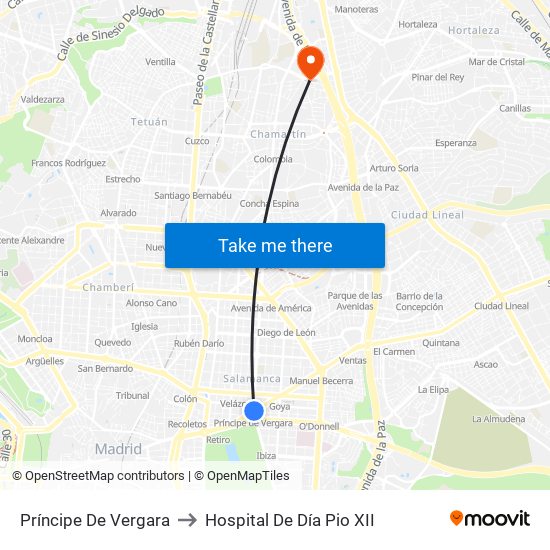 Príncipe De Vergara to Hospital De Día Pio XII map