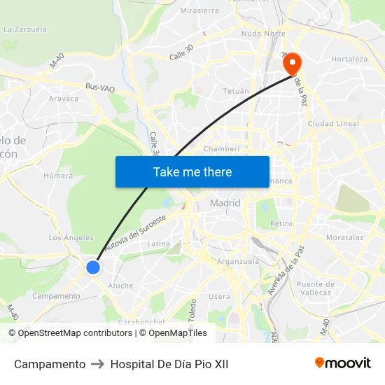 Campamento to Hospital De Día Pio XII map