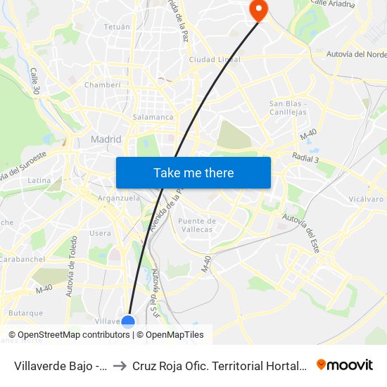 Villaverde Bajo - Cruce to Cruz Roja Ofic. Territorial Hortaleza-Madrid map