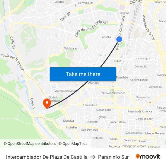 Intercambiador De Plaza De Castilla to Paraninfo Sur map