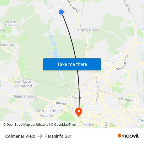 Colmenar Viejo to Paraninfo Sur map