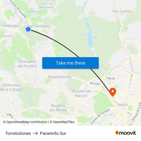 Torrelodones to Paraninfo Sur map
