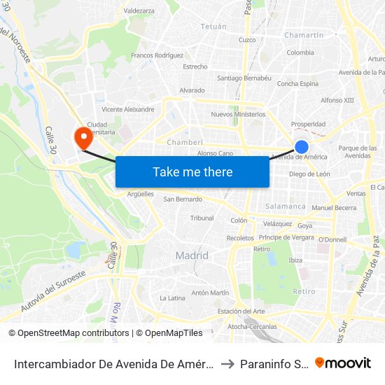 Intercambiador De Avenida De América to Paraninfo Sur map