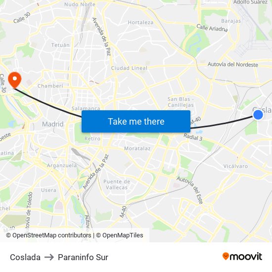 Coslada to Paraninfo Sur map
