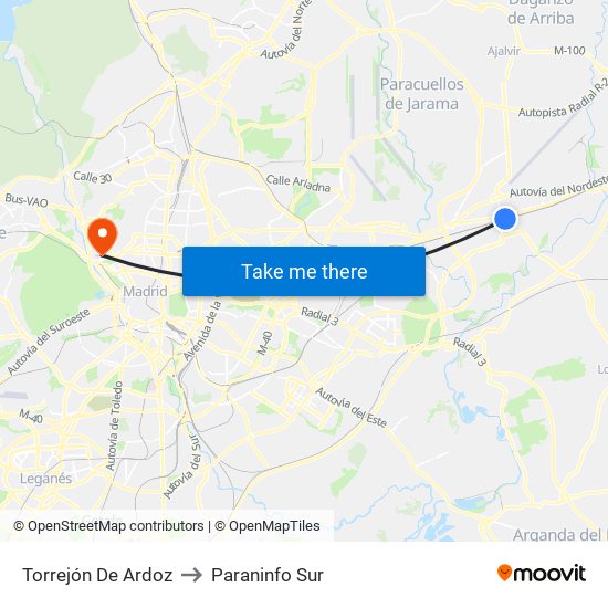 Torrejón De Ardoz to Paraninfo Sur map