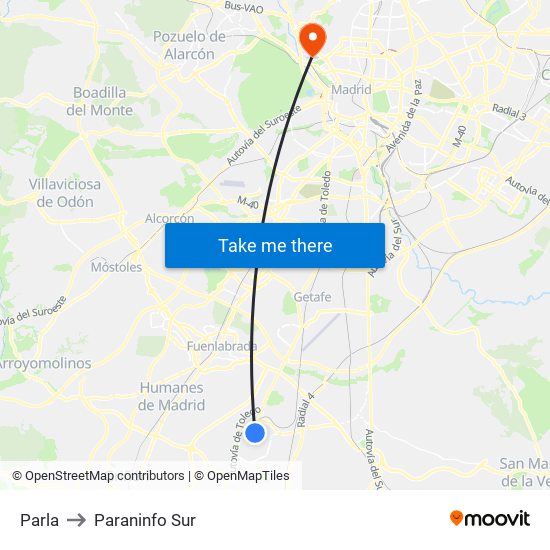 Parla to Paraninfo Sur map