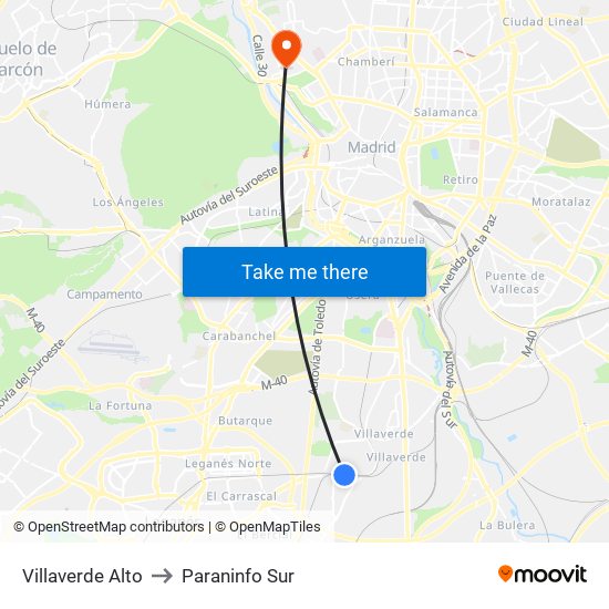 Villaverde Alto to Paraninfo Sur map