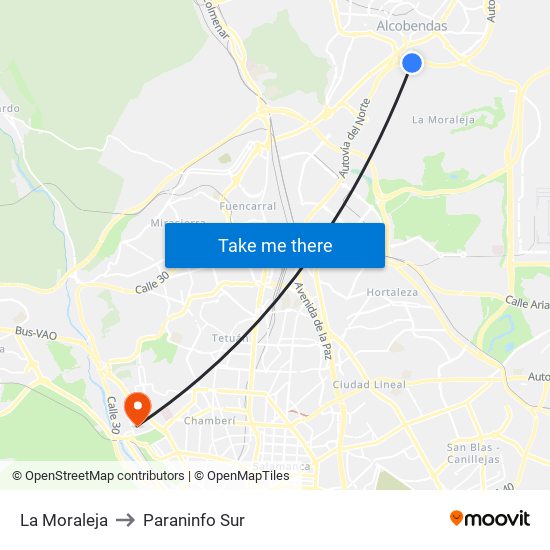 La Moraleja to Paraninfo Sur map