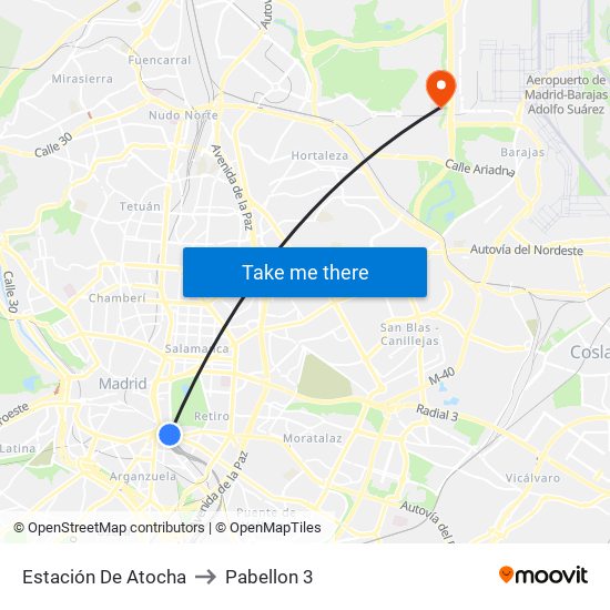 Estación De Atocha to Pabellon 3 map