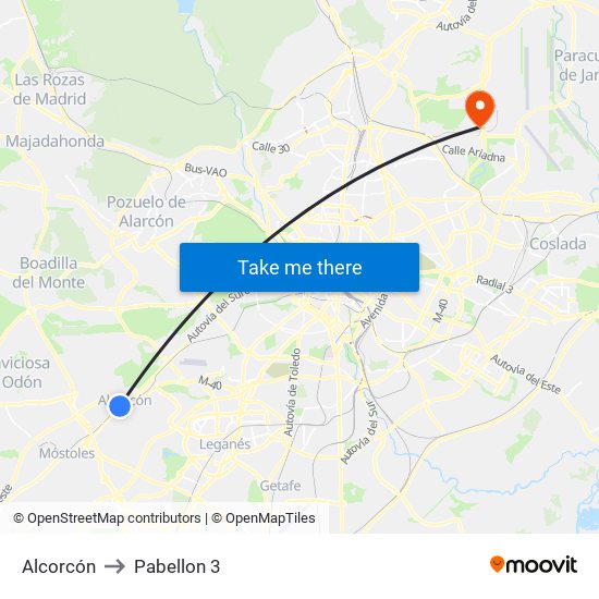 Alcorcón to Pabellon 3 map