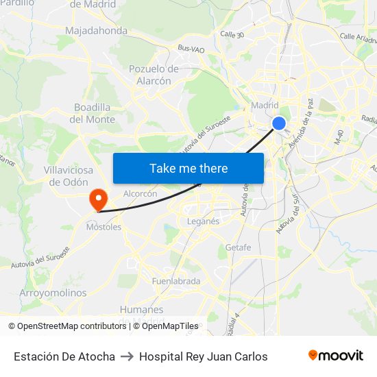 Estación De Atocha to Hospital Rey Juan Carlos map