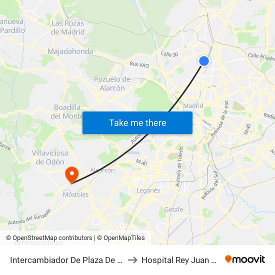 Intercambiador De Plaza De Castilla to Hospital Rey Juan Carlos map