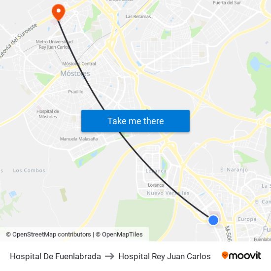 Hospital De Fuenlabrada to Hospital Rey Juan Carlos map