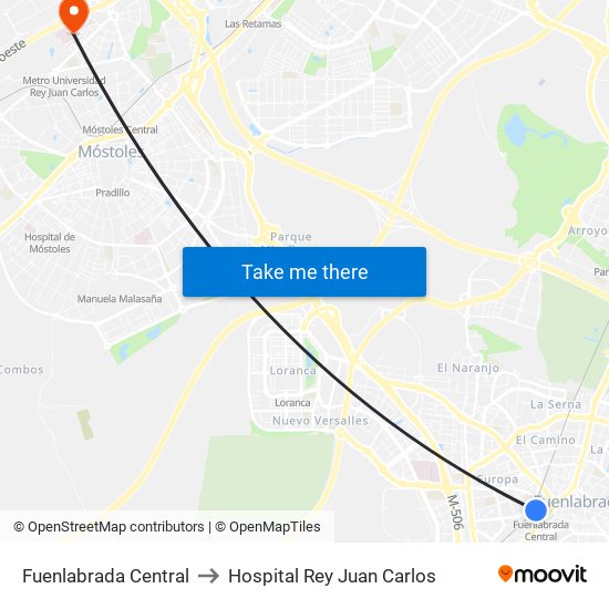 Fuenlabrada Central to Hospital Rey Juan Carlos map