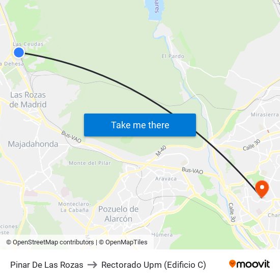 Pinar De Las Rozas to Rectorado Upm (Edificio C) map
