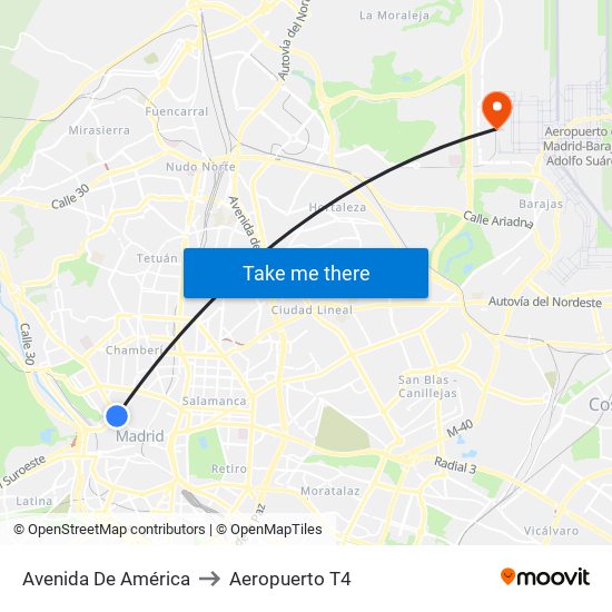 Avenida De América to Aeropuerto T4 map