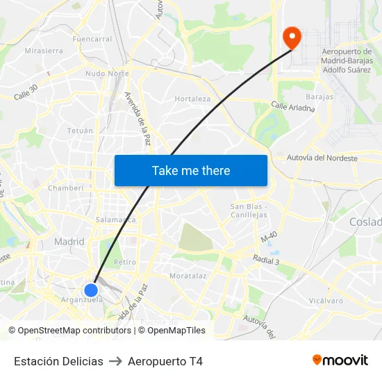 Estación Delicias to Aeropuerto T4 map