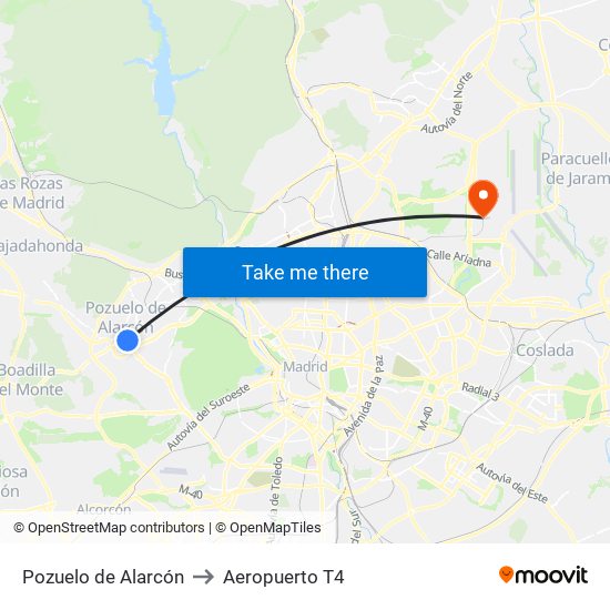 Pozuelo de Alarcón to Aeropuerto T4 map