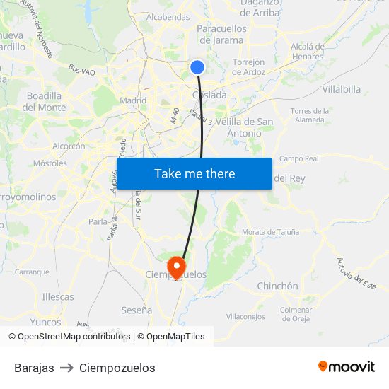 Barajas to Ciempozuelos map