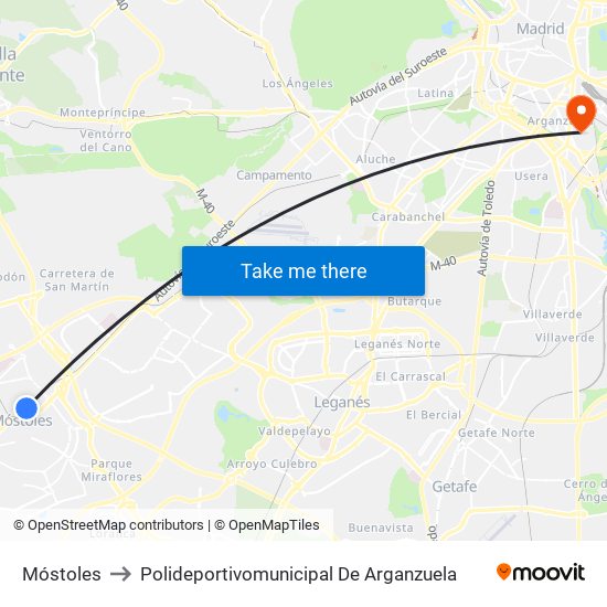 Móstoles to Polideportivomunicipal De Arganzuela map