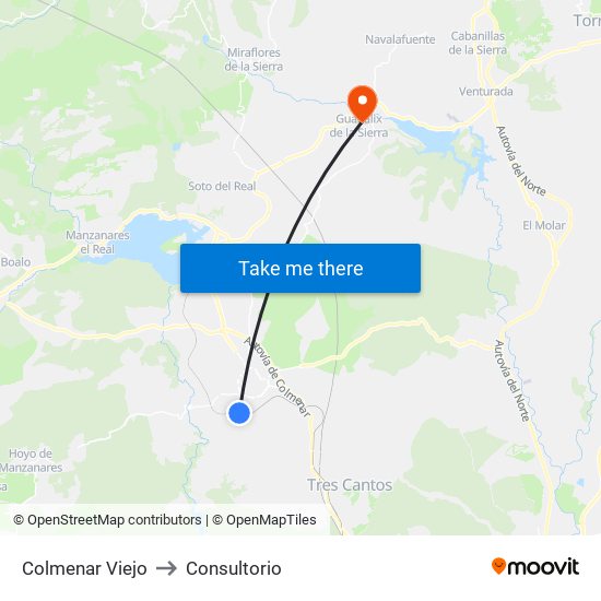 Colmenar Viejo to Consultorio map
