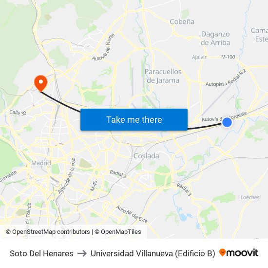 Soto Del Henares to Universidad Villanueva (Edificio B) map