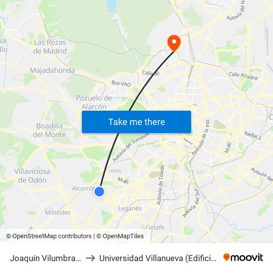 Joaquín Vilumbrales to Universidad Villanueva (Edificio B) map