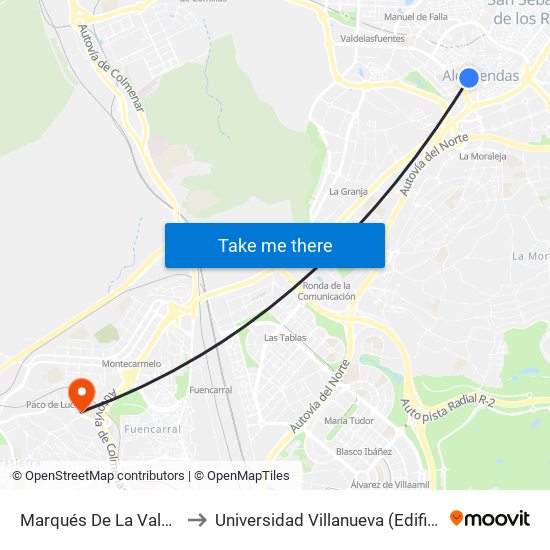 Marqués De La Valdavia to Universidad Villanueva (Edificio B) map