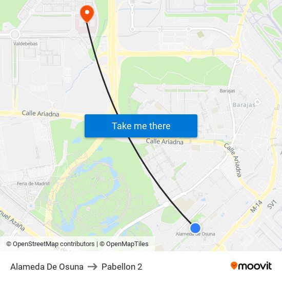 Alameda De Osuna to Pabellon 2 map