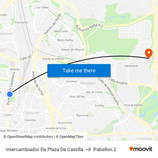 Intercambiador De Plaza De Castilla to Pabellon 2 map