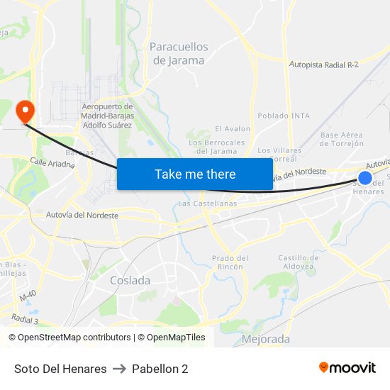 Soto Del Henares to Pabellon 2 map