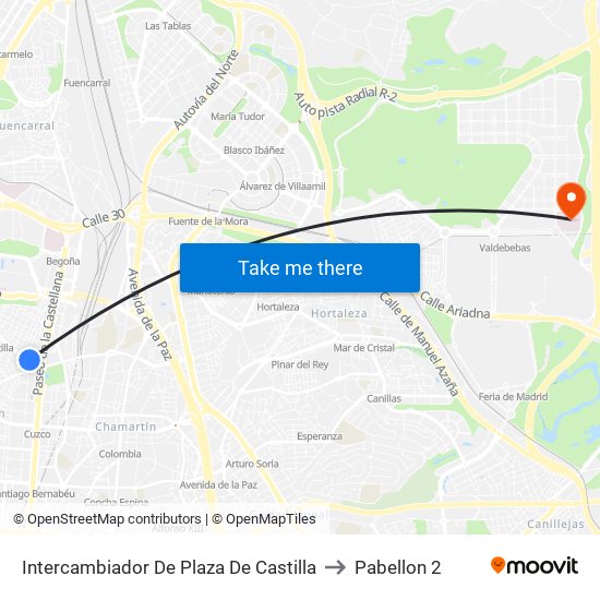 Intercambiador De Plaza De Castilla to Pabellon 2 map