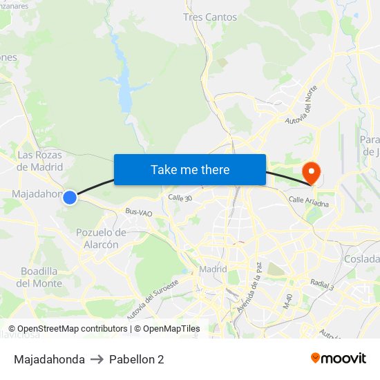 Majadahonda to Pabellon 2 map