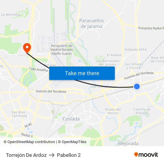 Torrejón De Ardoz to Pabellon 2 map